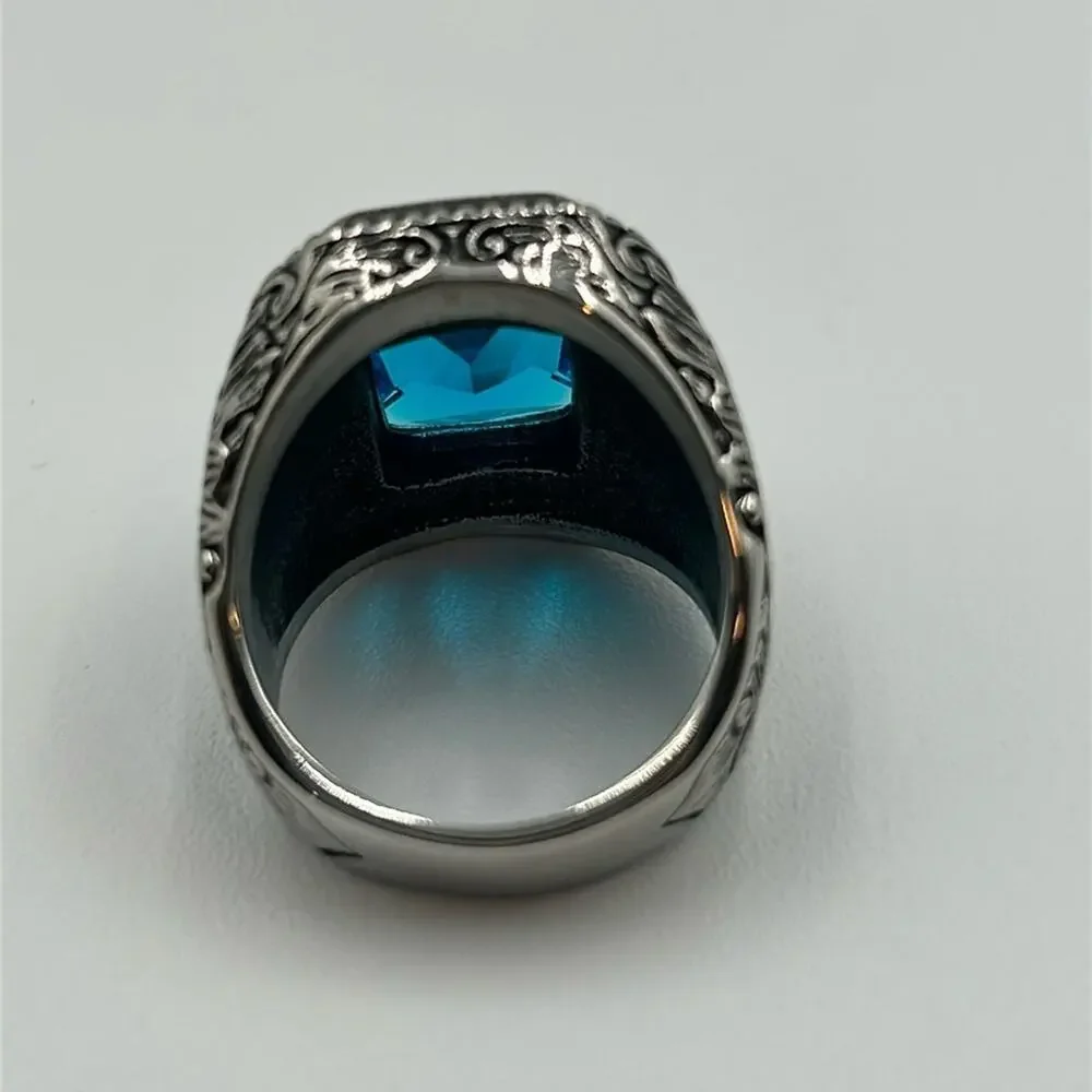 Ocean Blue Cubic Zirconia Handmade Men's Ring Size 11 NWT